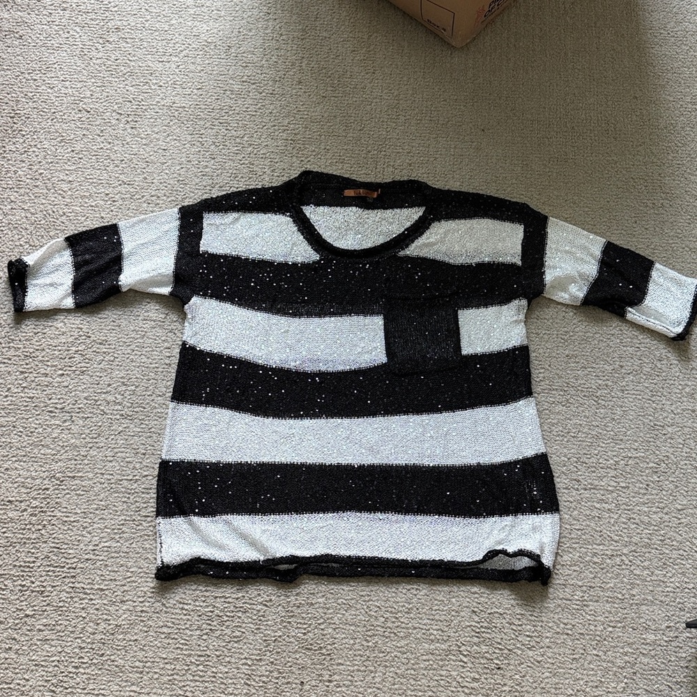 Belldini Black and White Sequin Knit Top